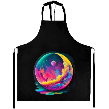 Discover Neon Abstract Watercolor Moon Aprons