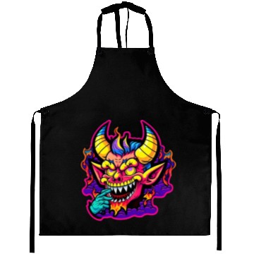 Discover 90's Style Neon Cartoon Crazy Devil Aprons