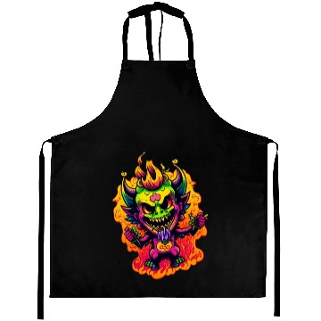 Discover 90's Style Neon Cartoon Crazy Devil 2 Aprons