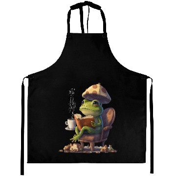 Discover Coffee lover Frog With Mushroom Hat Read Book Aprons