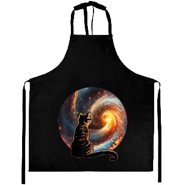 Discover Cat Staring at a Galaxy Cat Dad Cat Lover Aprons