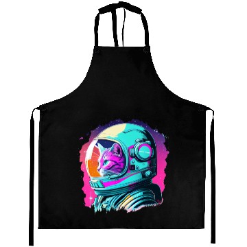 Discover Aesthetic Vaporwave Space Cat 80s 90s Astronaut Aprons