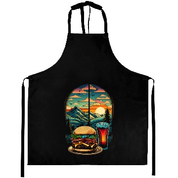 Discover Church window with hamburger burger and drink Aprons