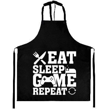 Discover Eat Sleep Game Repeat Funny Gaming Lover Aprons