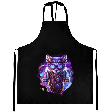 Discover Mecha Wolf with Neon Lights and Hipster Glasses Aprons