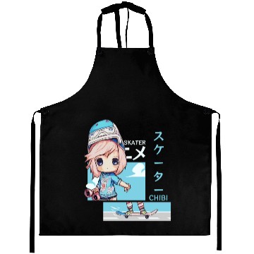 Discover Kawaii Chibi Skater Skateboard Japanese Aesthetic Aprons