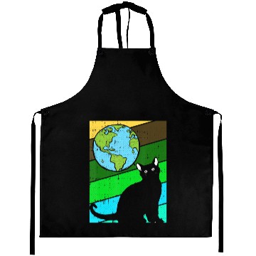 Discover Black Cat Earth Day Retro Kitten Lover Environment Aprons
