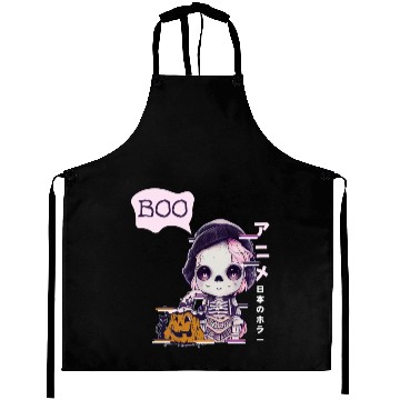Discover Cute Skeleton Chibi Pumpkin Japanese Aesthetic Aprons
