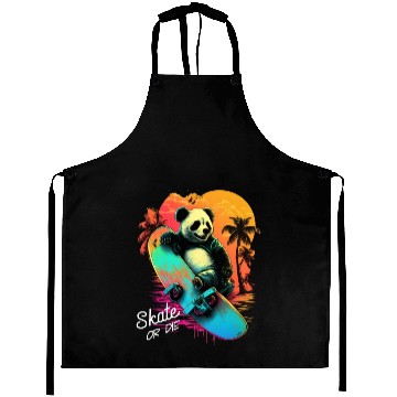 Discover Cool Retro Panda Skateboard Neon Gift Aprons