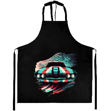 Discover Muscle car american flag backround Aprons