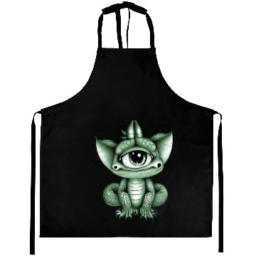 Discover cute adorable one eyed dragon green Aprons