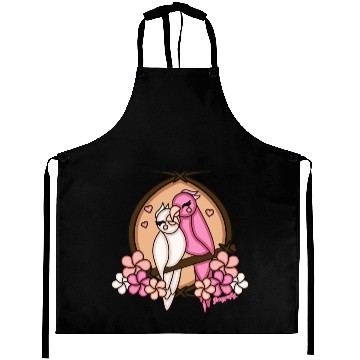 Discover Tiki Love Birds White Pink Aprons