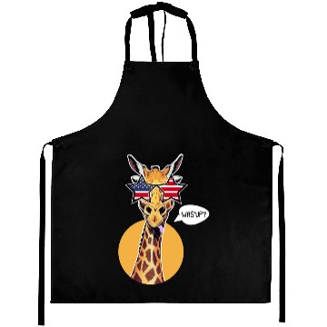 Discover Funny What's Up Giraffe US Flag Sunglasses USA Aprons