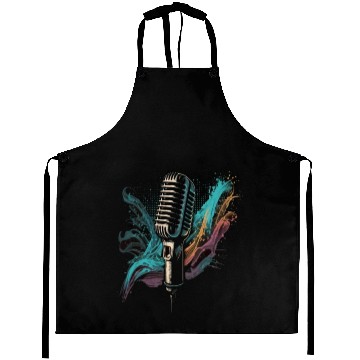 Discover AV Technician Sound Waves Microphone Audio Music Aprons