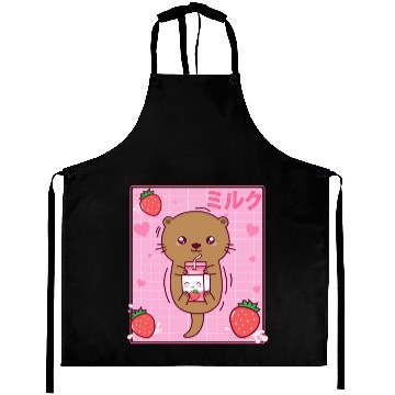 Discover Kawaii Sea Otter Strawberry Milk Shake Otaku Aprons