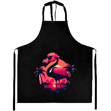Discover Retro Sunset Pink Flamingo Summer Design Flamingo Aprons
