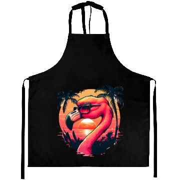 Discover Retro Sunset Pink Flamingo Summer Design Flamingo Aprons