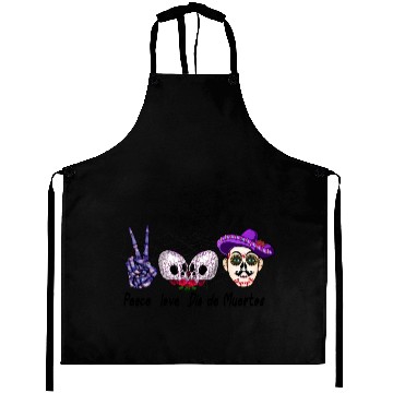 Discover Peace love Día de Muertos sublimation men Aprons
