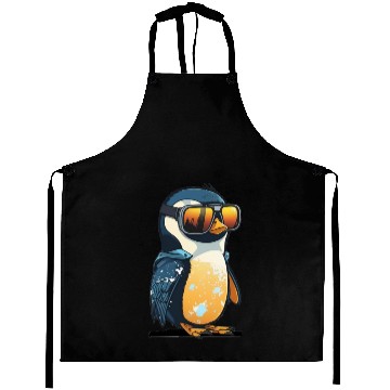 Discover Cute hand-drawn Penguin with sunglasses in snow Aprons
