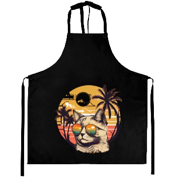 Discover Retro Cat Vintage Sunset 80s 90s Sunglasses Party Aprons