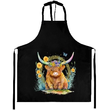 Discover Highland Cow With Colorful Flowers Aprons
