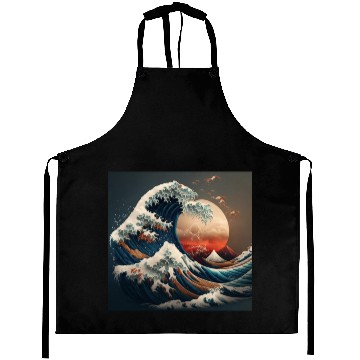 Discover Great Wave Retro sunset Japanese art Aprons