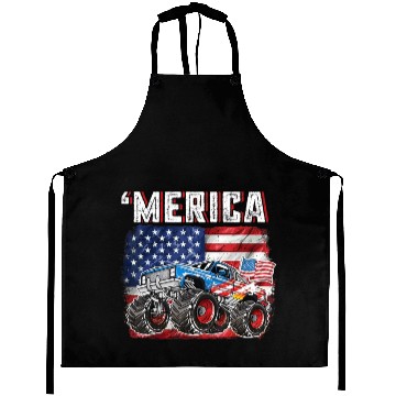 Discover Monster Truck USA Merica Men Boys 4th of July Aprons