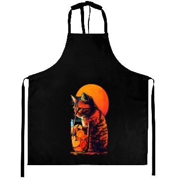 Discover Funny Cat Drinking Cocktail Cat Lover Aprons