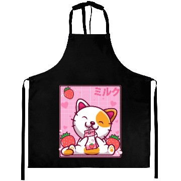 Discover Kawaii Kitten Cute Cat Strawberry Milk Shake Aprons
