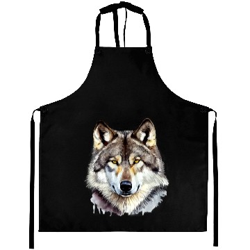 Discover Watercolor Grey Wolf Portrait Aprons