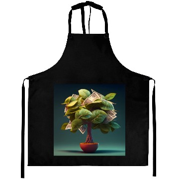 Discover Plant in Flower Pot Money Tree - 3D Digital Art Aprons