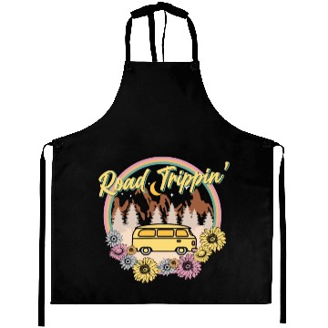 Discover Retro Groovy Road Trip Aprons with Van Flowers