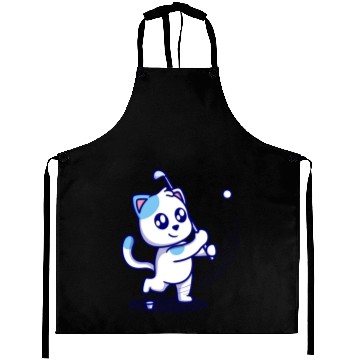 Discover Cute cat playing golf cartoon icon illustration Aprons