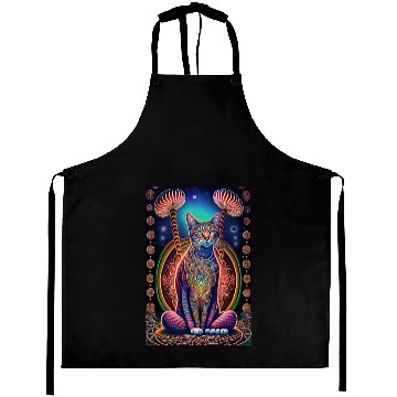 Discover stylized art cat Magic meditating pose-cat lover Aprons