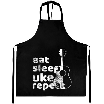 Discover eat sleep uke repeat! white Aprons