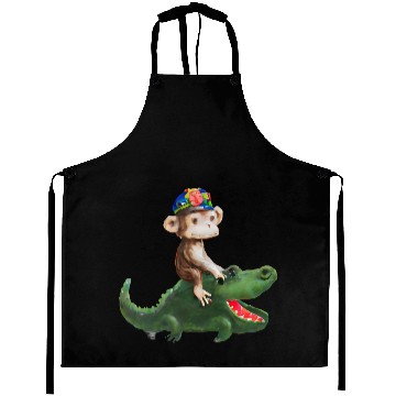 Discover Funny monkey on crocodile design Aprons