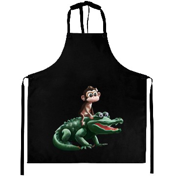 Discover Funny monkey on crocodile design Aprons
