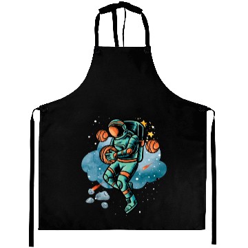 Discover Blue and Orange Illustrated Astronaut Galaxy Aprons