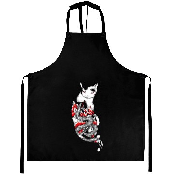 Discover Cat In Grey Snake Tattoo Aprons