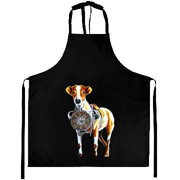 Discover Brown White Greyhound Dog With Old Looking Clock Aprons