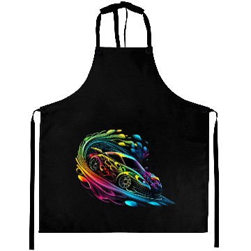 Discover Fantasy Racing Sports Car Exotic Rainbow Flames Aprons