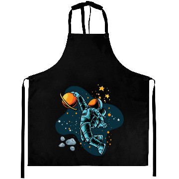 Discover Blue and Orange illustrated Astronaut Galaxy Aprons