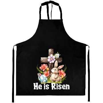 Discover He Is Risen Cute Bunny Christianity Cross Aprons