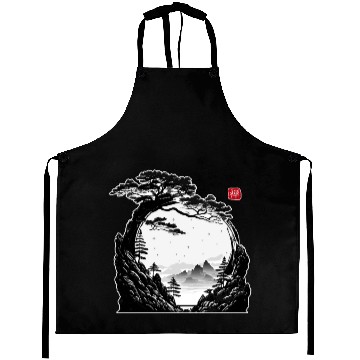 Discover Japanese Zen Circle Landscape Buddhism Bonsai Tree Aprons