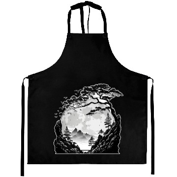 Discover Japanese Mountain Landscape Gothic Full Moon Fores Aprons