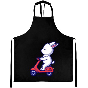 Discover Cute bunny riding scooter icon illustration Aprons