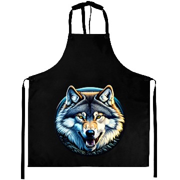 Discover A fierce wolf howling at the moon Aprons