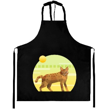 Discover Lynx Bobcat on Geometric Background Aprons