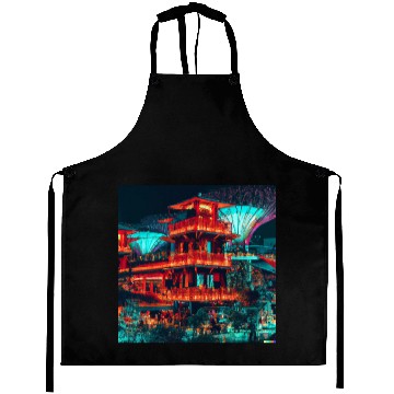 Discover Neon Synthwave Cyber Futuristic Town Retro Future Aprons