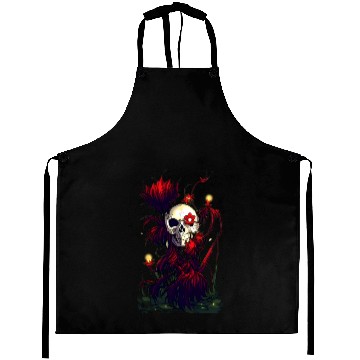 Discover Radiant Decay A Skull Surrounded by Red Flowers Aprons